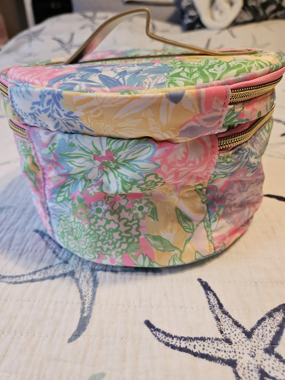 Lilly Pulitzer Pastel Pink & Green Floral Cosmetic Case with Gold Accents
